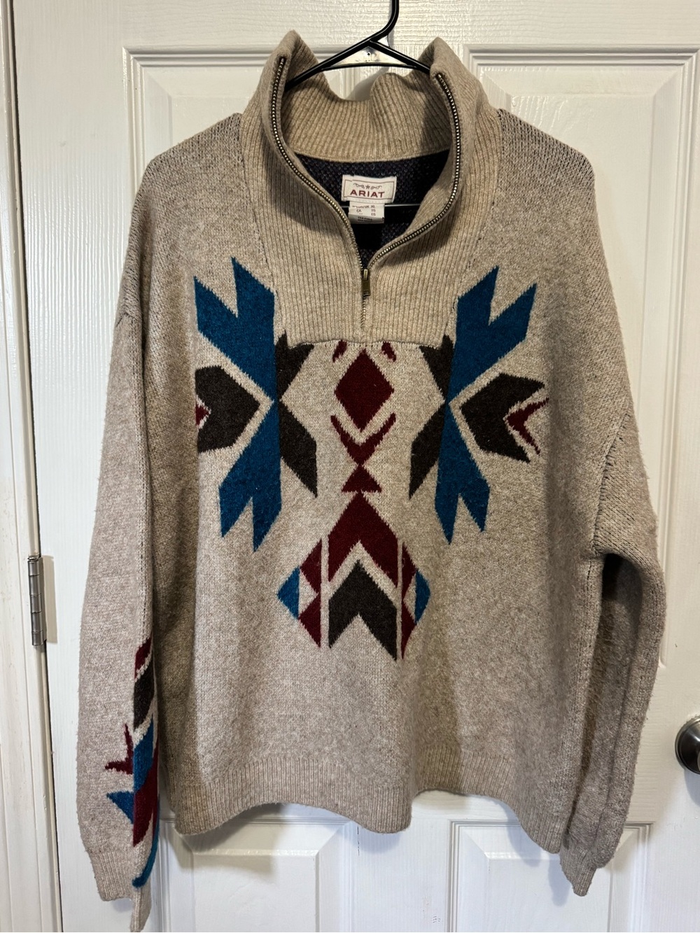 Ariat WOMENS Tan Quarter-Zip Aztec Knit Sweater size XL